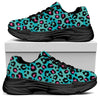 Turquoise And Pink Leopard Print Black Chunky Shoes