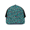 Turquoise And Pink Leopard Print Black Mesh Trucker Hat