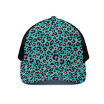 Turquoise And Pink Leopard Print Black Mesh Trucker Cap