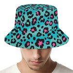 Turquoise And Pink Leopard Print Bucket Hat