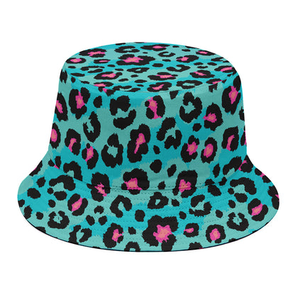 Turquoise And Pink Leopard Print Bucket Hat