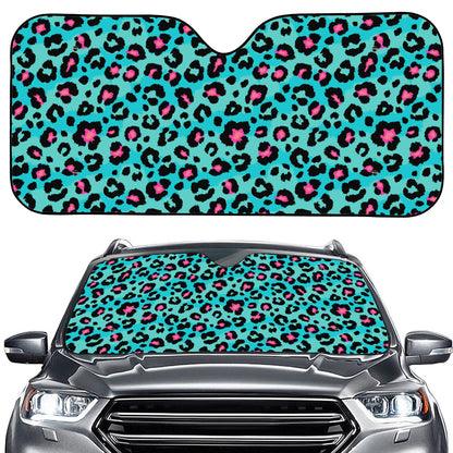 Turquoise And Pink Leopard Print Car Windshield Sun Shade
