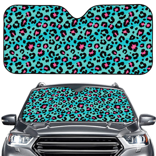 Turquoise And Pink Leopard Print Car Windshield Sun Shade