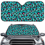 Turquoise And Pink Leopard Print Car Windshield Sun Shade