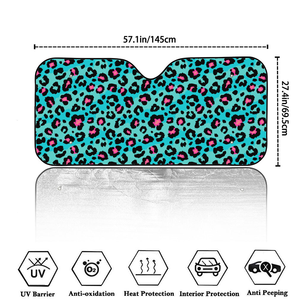 Turquoise And Pink Leopard Print Car Windshield Sun Shade