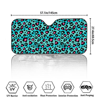 Turquoise And Pink Leopard Print Car Windshield Sun Shade