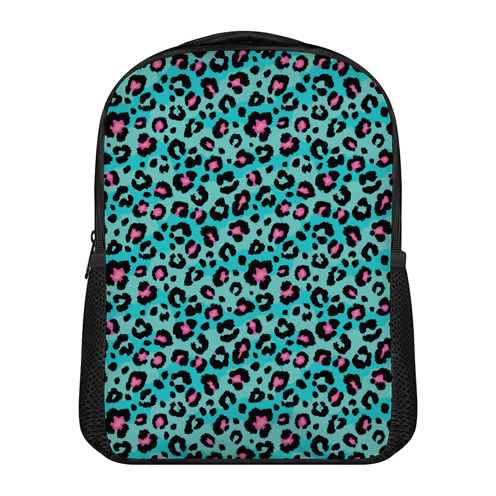 Turquoise And Pink Leopard Print Casual Backpack