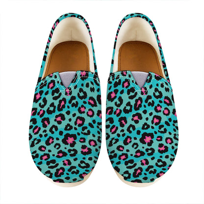 Turquoise And Pink Leopard Print Casual Shoes