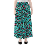 Turquoise And Pink Leopard Print Chiffon Maxi Skirt