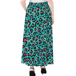Turquoise And Pink Leopard Print Chiffon Maxi Skirt