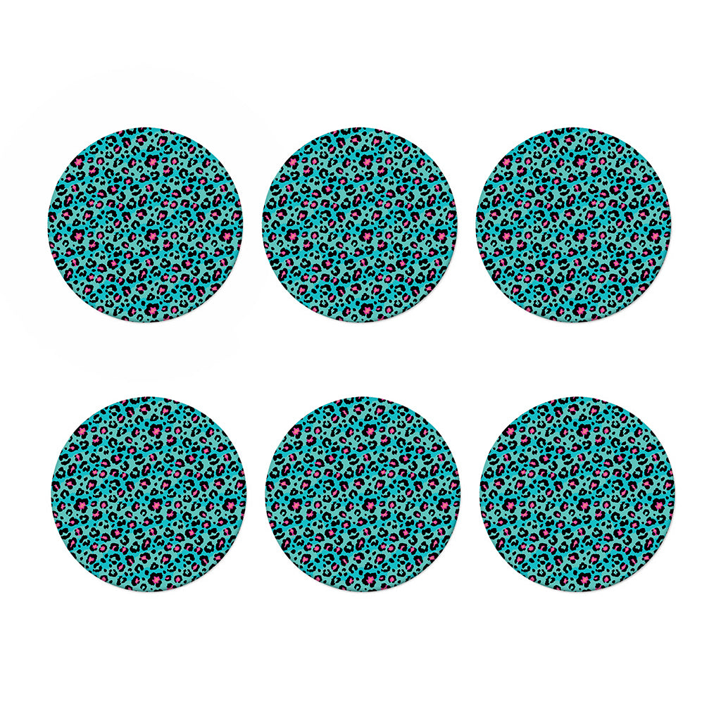 Turquoise And Pink Leopard Print Coaster Set