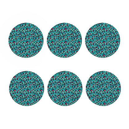 Turquoise And Pink Leopard Print Coaster Set