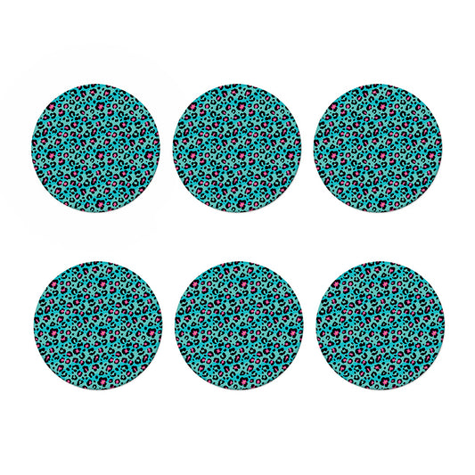Turquoise And Pink Leopard Print Coaster Set