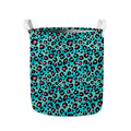Turquoise And Pink Leopard Print Collapsible Laundry Basket