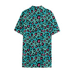 Turquoise And Pink Leopard Print Cotton Hawaiian Shirt