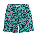 Turquoise And Pink Leopard Print Cotton Shorts