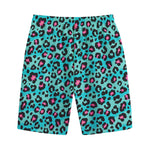 Turquoise And Pink Leopard Print Cotton Shorts