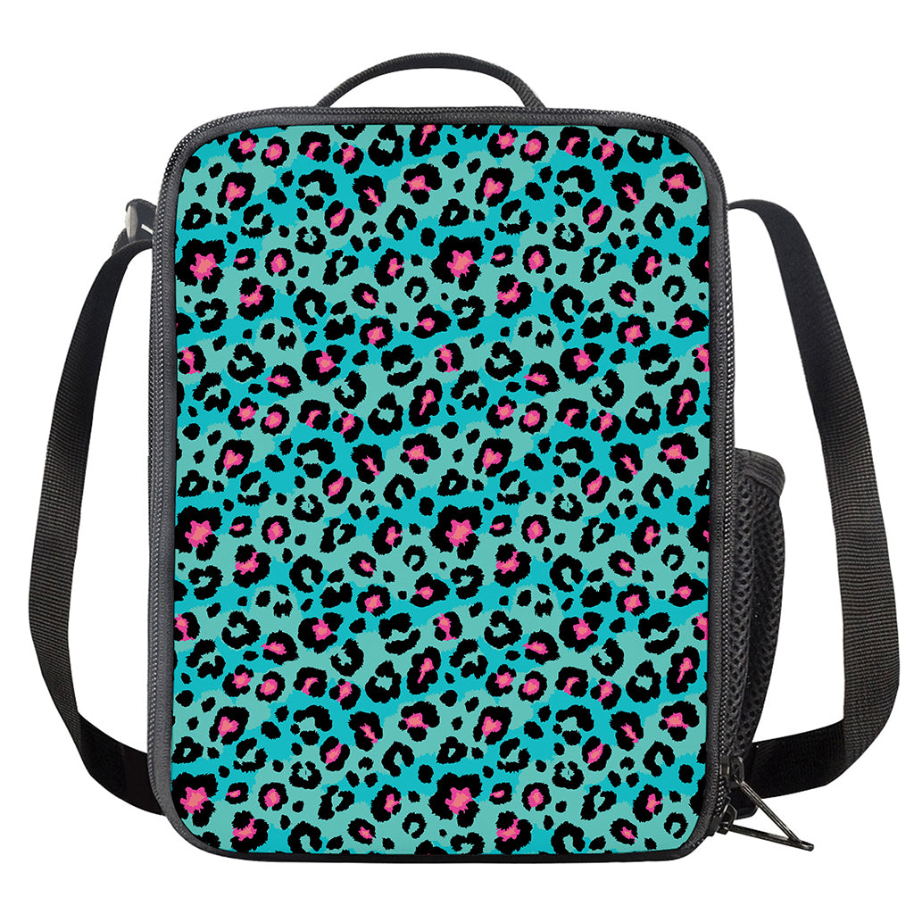 Turquoise And Pink Leopard Print Crossbody Lunch Bag
