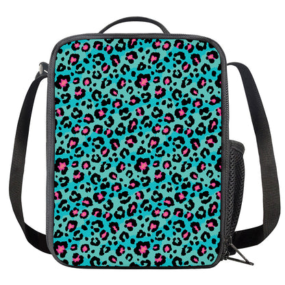 Turquoise And Pink Leopard Print Crossbody Lunch Bag