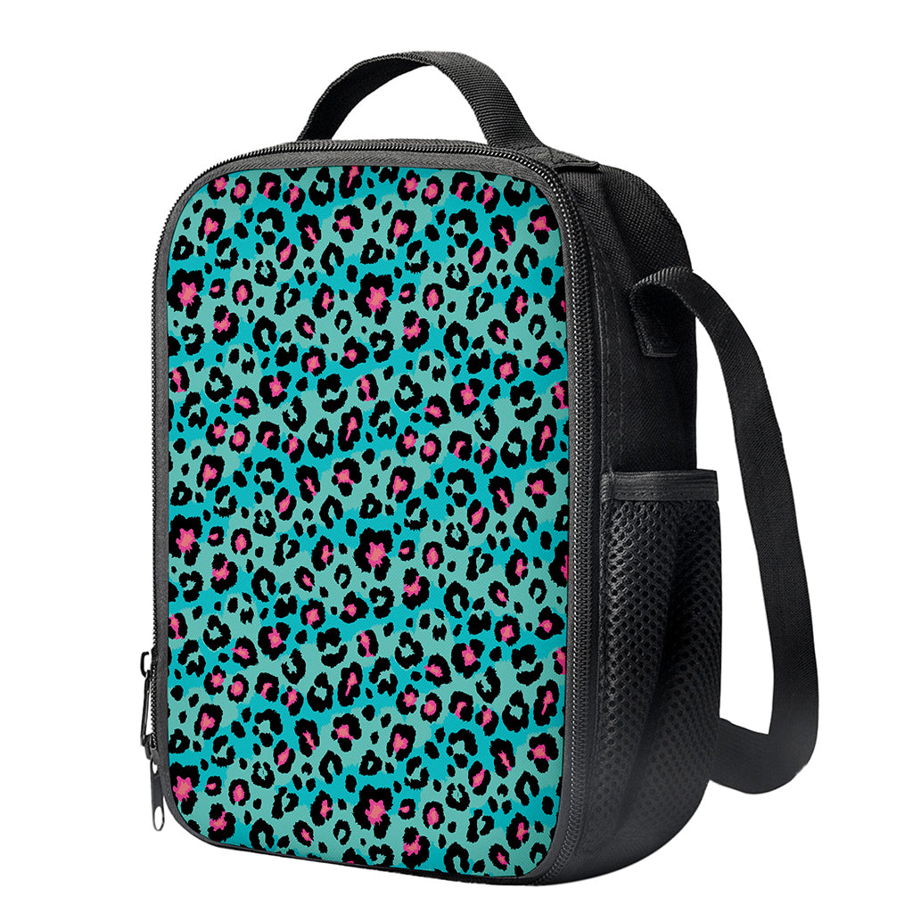 Turquoise And Pink Leopard Print Crossbody Lunch Bag