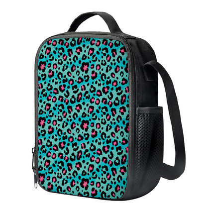 Turquoise And Pink Leopard Print Crossbody Lunch Bag