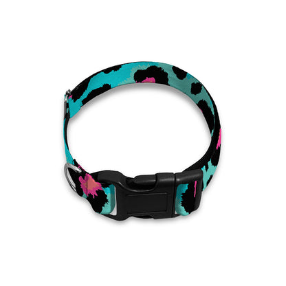 Turquoise And Pink Leopard Print Dog Collar