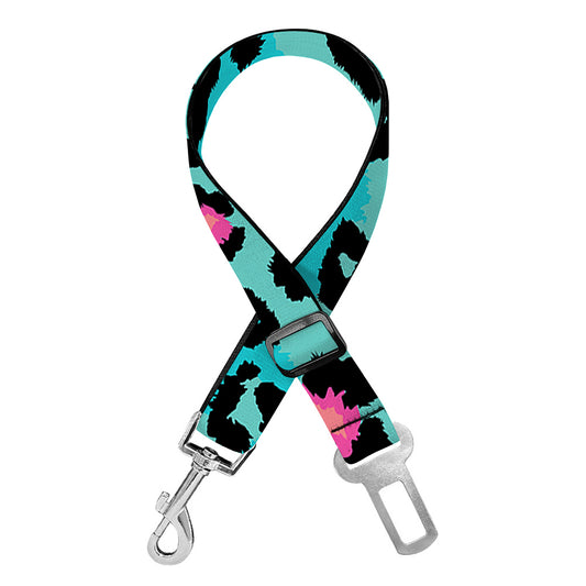 Turquoise And Pink Leopard Print Dog Seat Belt