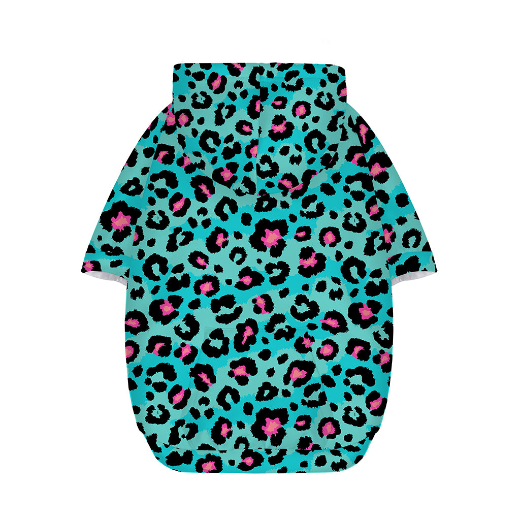 Turquoise And Pink Leopard Print Dog Zip Up Hoodie