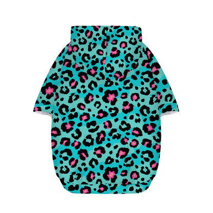 Turquoise And Pink Leopard Print Dog Zip Up Hoodie