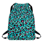 Turquoise And Pink Leopard Print Drawstring Backpack