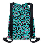 Turquoise And Pink Leopard Print Drawstring Backpack