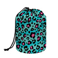 Turquoise And Pink Leopard Print Drawstring Makeup Bag