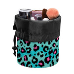 Turquoise And Pink Leopard Print Drawstring Makeup Bag