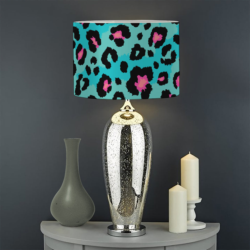 Turquoise And Pink Leopard Print Drum Lamp Shade