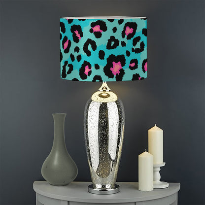 Turquoise And Pink Leopard Print Drum Lamp Shade