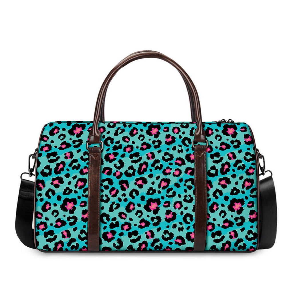 Turquoise And Pink Leopard Print Duffle Bag