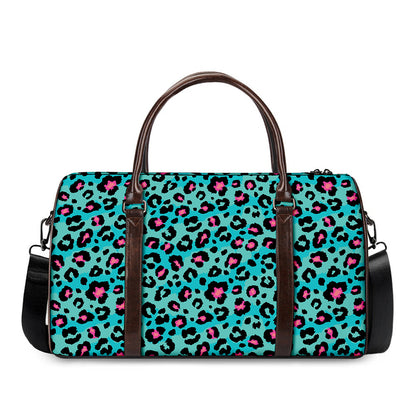 Turquoise And Pink Leopard Print Duffle Bag