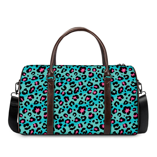 Turquoise And Pink Leopard Print Duffle Bag