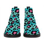 Turquoise And Pink Leopard Print Flat Ankle Boots