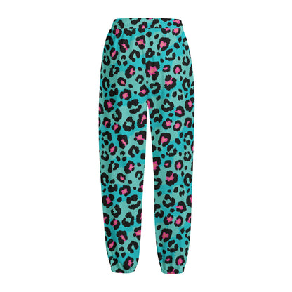 Turquoise And Pink Leopard Print Fleece Lined Knit Pants