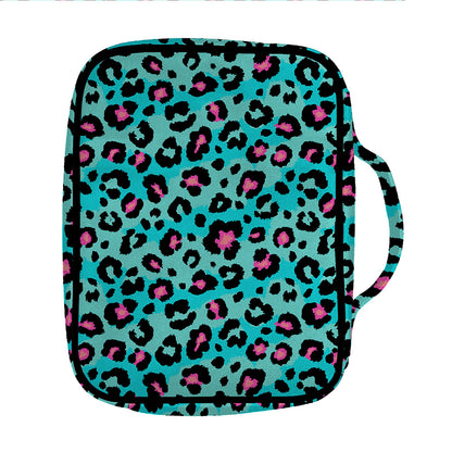 Turquoise And Pink Leopard Print Front Pocket Bible Bag