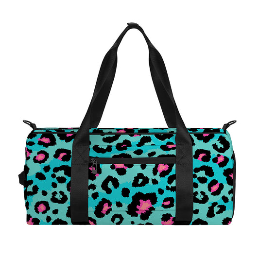 Turquoise And Pink Leopard Print Gym Bag