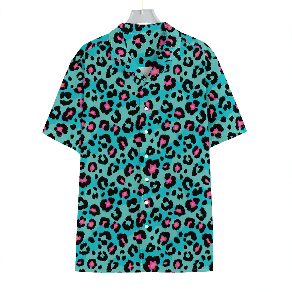 Turquoise And Pink Leopard Print Hawaiian Shirt