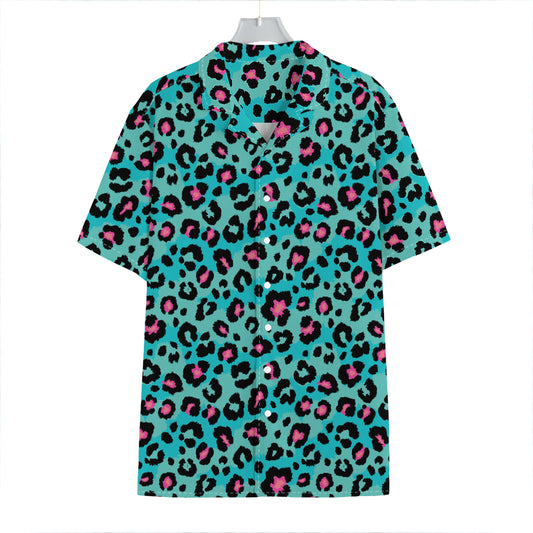 Turquoise And Pink Leopard Print Hawaiian Shirt