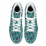 Turquoise And Pink Leopard Print High Top Leather Sneakers