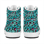 Turquoise And Pink Leopard Print High Top Leather Sneakers