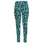 Turquoise And Pink Leopard Print High-Waisted Pocket Leggings