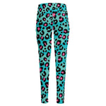 Turquoise And Pink Leopard Print High-Waisted Pocket Leggings