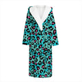 Turquoise And Pink Leopard Print Hooded Bathrobe
