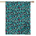 Turquoise And Pink Leopard Print House Flag